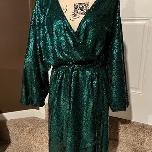 NWT Anthropologie Sequined Emerald Green Dress